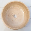 Light Beige Polished Travertine Vessel Bathroom Sink 16 Inch Round Natural Stone