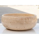 Light Beige Polished Travertine Vessel Bathroom Sink 16 Inch Round Natural Stone