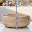 Light Beige Polished Travertine Vessel Bathroom Sink 16 Inch Round Natural Stone
