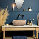 Light Beige Polished Travertine Vessel Bathroom Sink 16 Inch Round Natural Stone