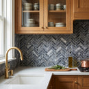 Luna Sky Marble 1"x3" Herringbone on 12" x 12" Mesh Mosaic Tile
