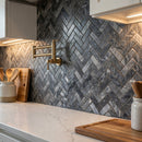 Luna Sky Marble 1"x3" Herringbone on 12" x 12" Mesh Mosaic Tile