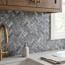 Luna Sky Marble 1"x3" Herringbone on 12" x 12" Mesh Mosaic Tile