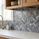 Luna Sky Marble 1"x3" Herringbone on 12" x 12" Mesh Mosaic Tile