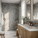 Luna Sky Marble 2"x4" Brick on 12" x 12" Mesh Mosaic Tile