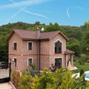 manufactured stone brick veneer barok cotto caramel lava mixed installed facade house walls swimming pool