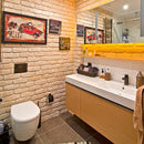 manufactured stone brick veneer barok milk white handmade B01ML 102248 installed on bathroom wall