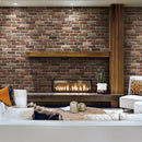 manufactured stone brick veneer granulbrick 50 mix 2 handmade B04MY 318808 installed living room wall fireplace white furniture closeup