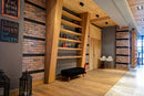 manufactured stone brick veneer granulbrick 50 red handmade B04RE 102285 installed on cafe walls bookshelf