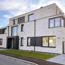 manufactured stone brick veneer loft dove handmade B09DV 317901 installed on modern building outside wall