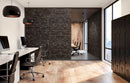 manufactured stone brick veneer loft nero handmade B09NR 317905 installed on study room wide view