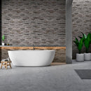 manufactured stone brick veneer loft smoke handmade B09SM 317904 installed on modern bathroom wall bathtub