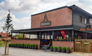 manufactured stone brick veneer slimfix red handmade B05RE 102266 installed on exterior face restaurant