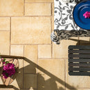 manufactured stone pavers Sienna Dark Yellow Antique Pattern F01DY 317917 installed outdoor patio bench view