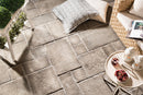 manufactured stone pavers Sienna ash Antique Pattern F01AS 317916 installed outdoor patio wide view