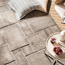 manufactured stone pavers Sienna ash Antique Pattern F01AS 317916 installed outdoor patio