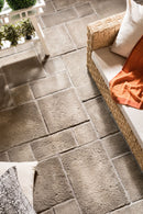 manufactured stone pavers Sienna ash Antique Pattern F01AS 317916 installed outdoor patio with outdoor furniture