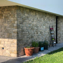 manufactured stone veneer ashlar pattern masso sand handmade S01SN 101193 installed outside wall plants