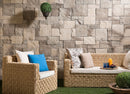 manufactured stone veneer ashlar pattern petra olive handmade S11OL 101241 installed facade house outdoor furniture