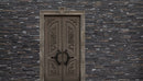 manufactured stone veneer slate look inka dark rundle black handmade S19RN 317862 installed outside house door brown wide