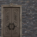 manufactured stone veneer slate look inka dark rundle black handmade S19RN 317862 installed outside house door brown