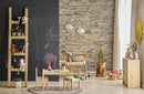 manufactured stone veneer slate look pastoral sand handmade S22SN 317858 installed on kids room wall wooden furniture bed stairs