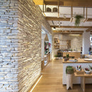 manufactured stone veneer slate look Sierra pearl handmade S05PR 101215 installed stores outer wall shopping mall