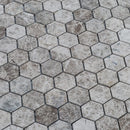 marble mosaic hexagon silver emprador angle view closeup