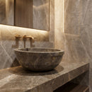 Maya Grey Natural Stone Marble Drop-in Vessel Sink Polished (D)16" (H)6"
