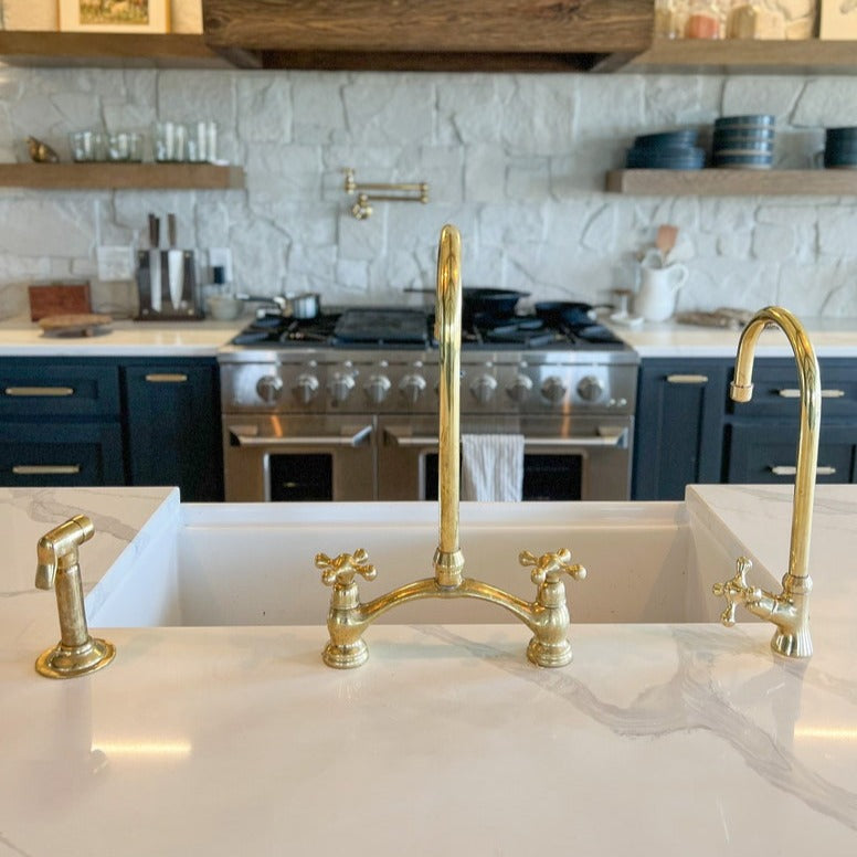 2  Hole Kitchen Faucet - 2 Hole Unlacquered Brass Kitchen Faucet With Sprayer