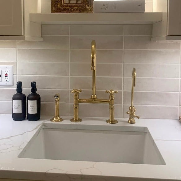 2 Hole Solid Brass Bridge Kitchen Faucet with Sprayer