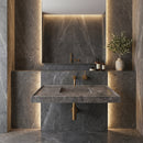 Tundra Grey Marble Rectangular Wall-mount Bathroom Sink Hidden Drain (W)20" (L)48" (H)5"