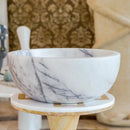 New York White Marble Polished Round Vessel Sink