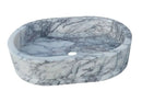 Handcrafted White Gray Marble Ellipse Wall Mount Sink 13