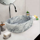 Handcrafted White Gray Marble Ellipse Wall Mount Sink 13