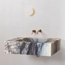White Marble Fluted Wall Mount Bathroom Sink 12X20