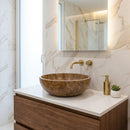 Noce Brown Travertine Natural Stone Undermount Vessel Sink Filled and Polished (D)16" (H)6"
