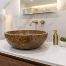 Noce Brown Travertine Natural Stone Undermount Vessel Sink Filled and Polished (D)16" (H)6"