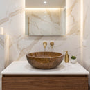 Noce Brown Travertine Natural Stone Undermount Vessel Sink Filled and Polished (D)16" (H)6"