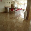 Noce Travetine Vein Cut 12x24 Filled Polished 10080933 Angle grouted room scene bar