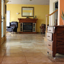 Oasis Gold travertine tile 18x18 10074413 Honed Filled living room fireplace