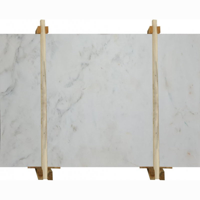 oliva white marble slabs polished 2cm packed on wooden bundle front view