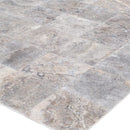 pewter travertine tile 12x12 honed filled PWT12x12HF product shot angle view
