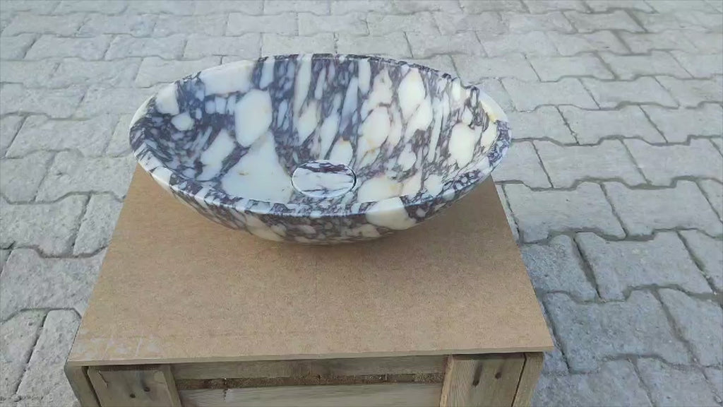 Calacatta Viola Marble Oval Shape Above Vanity Bathroom Sink (W)18" (L)14" (H)5" 360 view