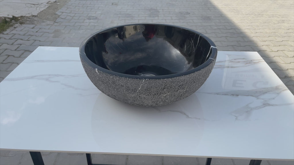 Toros Black Marble Above-Vanity Bathroom Vessel Sink Rough Exterior (D)16" (H)6" 360 video