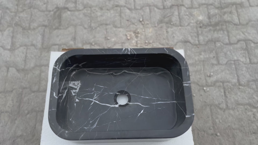 Toros Black Marble Rectangular Wall-mount Bathroom Sink (W)12" (W)18" (H)7" 360 view