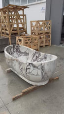 Calacatta Viola Bathtub Hand-carved from Solid Marble Block (W)34" (L)70" (H)26" video view