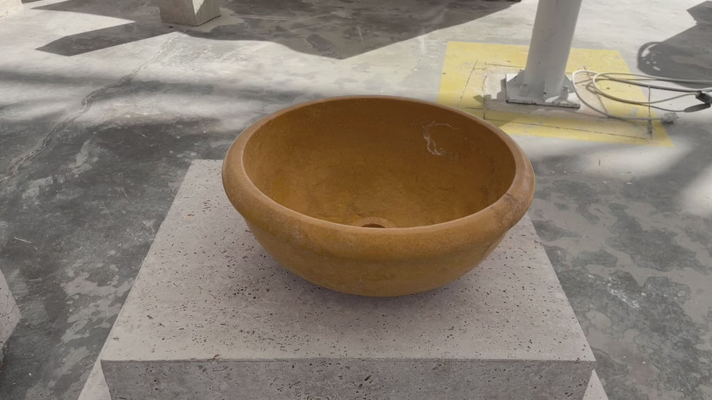 Golden Sienna Natural Stone Travertine Drop-in Vessel Sink Honed and Filled (D)16" (H)6" 360 video