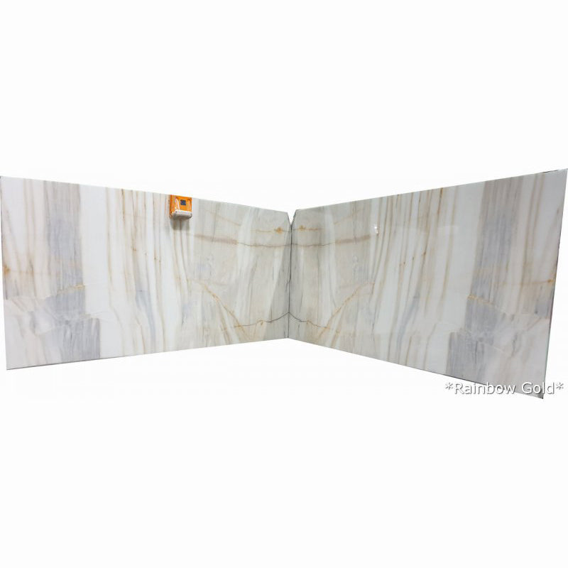 rainbow gold white marble slabs polished 2cm 2 bookmatching slabs front view