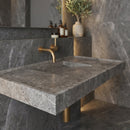 Tundra Grey Marble Rectangular Wall-mount Bathroom Sink Hidden Drain (W)20" (L)48" (H)5"